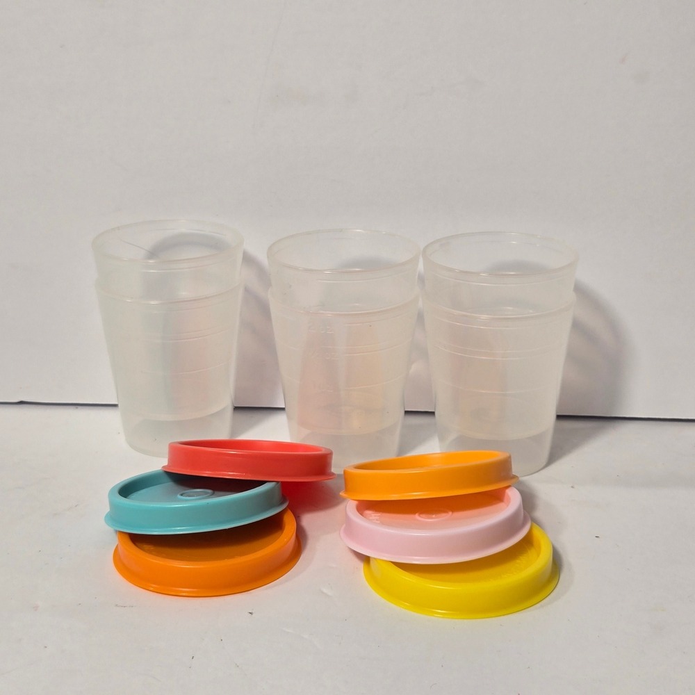 Tupperware Midgets 2oz Measuring Cups Set of 6 Multi Color Lids 4789A-3